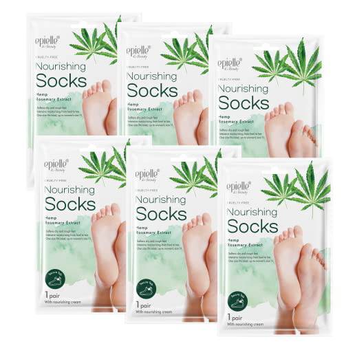 New Epielle Nourishing Foot Masks - Hemp + Rosemary Extract for Deep Moisturizing 100% Vegan & Cruelty-Free (Socks 6pk), Beauty Gifts | Skincare Gifts | New Years Skincare. STOCKING STUFFERS