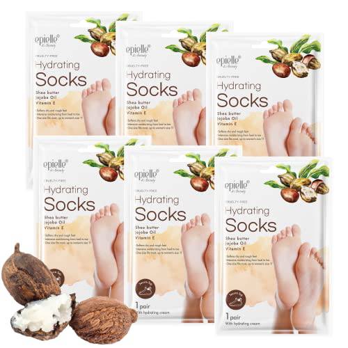 New Epielle Hydrating Foot Masks (Socks 6pk) for Cracked feet, Dry Heels, Toes and Callus - Shea Butter + Jojoba Oil + Vitamin E moisturize feet & Soften cuticles, STOCKING STUFFERS