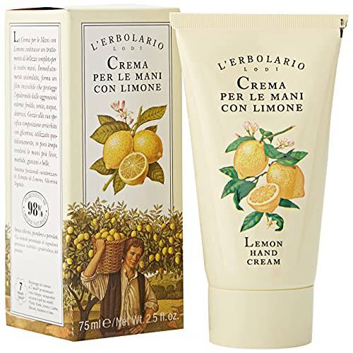 L’Erbolario - Lemon Hand Cream - Quick Absorbing - Smoothens & Softens Hands with Citrus Scent - No silicones, parabens or petrolatum, 2.5 oz