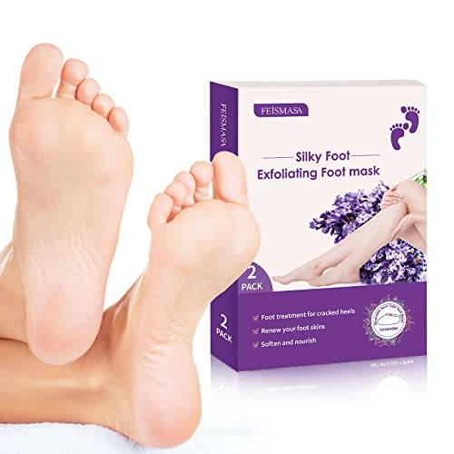 Foot Peel Mask Foot Mask Natural Lavender Callus Remover for Feet 2 Pack Pedicure Foot Spa Foot Peel Mask for Dry Cracked Feet Feet Callus Removal Cracked Heel Repair Dead Skin Birthday Gifts for Women Self Care Gifts for Women and Mens gifts