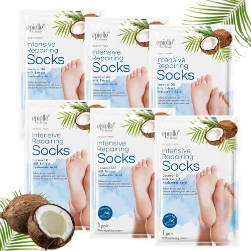 NEW Epielle Intensive Repairing Foot Mask for Dry foot and Cracked heel and callus (Socks-6pk) Foot Spa masks | Coconut Oil + Milk Extract + Hyaluronic Acid, Beauty Gifts. STOCKING STUFFERS