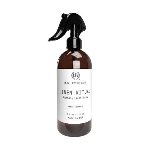 Muse Bath Apothecary Linen Ritual - Aromatic, Soothing, and Relaxing Linen Mist, Laundry and Fabric Spray - Infused with Natural Aromatherapy Essential Oils - 8 oz, Amber Cashmere