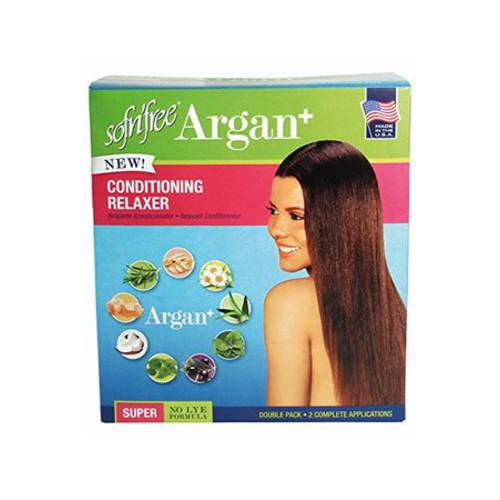 Argan+ No-Lye Conditioning Hair Relaxer Super Strength Double Pack Kit - Conditions, Strengthens, Smooths, and Relaxes Resistant Hair Gently with Olive Oil - Sofn’Free GroHealthy - Single