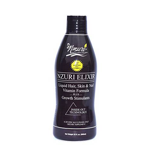 Nzuri Elixir Liquid Hair, Skin and Nail Vitamin Formula Plus Growth Stimulants, with Vitamin D 32 OZ