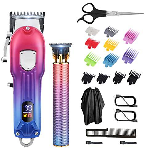 Hair Clippers for Men Professional Beard Trimmer for Men with T-Blade Zero Gapped Trimmer Cordless Barber Clippers for Hair Cutting Kit Rainbow Clippers Set Haircut & Grooming Kit USB Rechargeable