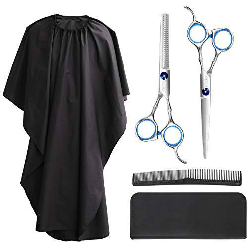 Frcolor Hair Cutting Scissors Set, Professional Haircutting Scissors Barber Thinning Scissors Hairdressing Shears Set with Black Leather Case and Salon Cape