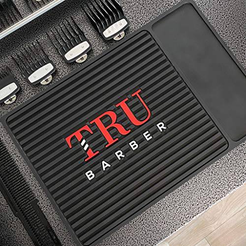 TRU BARBER MAT (Black/Red) Flexible PVC Station Mat, Professional Mat, Salon and Barbershop work Station pads, Beauty salon tools hairstylist, Counter mat for clippers, Anti slip
