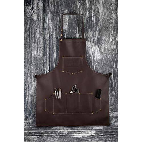 Facón Professional Leather Hair Cutting Hairdressing Barber Apron Cape for Salon Hairstylist - Multi-use, Adjustable with 6 pockets - Heavy Duty Premium Quality - Limited Edition - 28 x 24 (Brown)