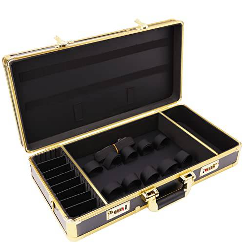 Barber Carrying Case, Hairstylist Traveling Case Hairdressing Clipper Tools Portable Organize Box，Num Lock System for Superior Security,Large Capacity Storage (Gold)