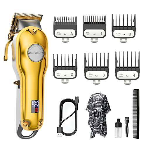 SUPRENT® Hair Clippers for Men, Professional Cordless Clippers for Hair Cutting with 6 Durable Metal Guards, Hair Trimmer Barbers Grooming Kit Rechargeable, LED Display, Gold