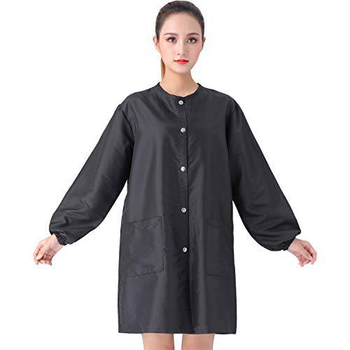 KAHOT Professional Salon Smock Stylist Jacket Cosmetology Uniform Hairdressing Cape Hairdresser Workwear Hair Beauty SPA Guest Client Kimono Gown Pet Grooming Coveralls (XL, Black)