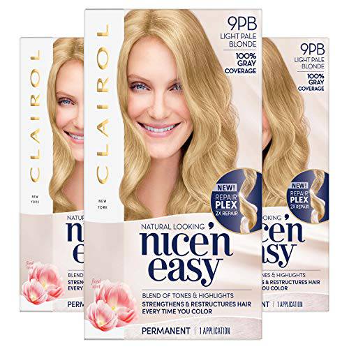 Clairol Nice’n Easy Permanent Hair Dye, 9PB Light Pale Blonde Hair Color, Pack of 3