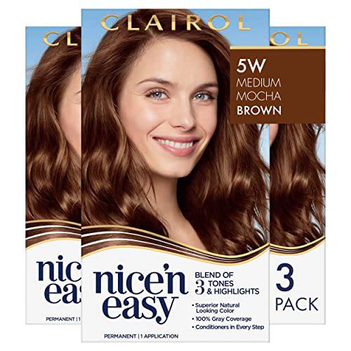 Clairol Nice’n Easy Permanent Hair Dye, 5W Medium Mocha Brown Hair Color, Pack of 3