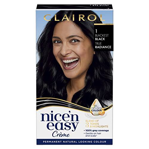 Clairol Nice’n Easy Permanent Hair Dye, 1 Blackest Black Hair Color, Pack of 1