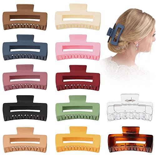 Tyfthui 12 Pcs Large Hair Claw Clips, 4.1 Inch Non-slip Big Hair Clips, Strong Hold Rectangle Banana Hair Clips for Thick Hair, Acrylic Jaw Clips Hair Styling Accessories for Women and Girls
