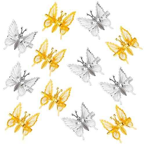 12 Pieces 3D Butterfly Hair Clips Metal Moving Butterfly Hair Barrettes Hair Clamps Pins Claw Clips Cute Butterfly Hair Styling Accessories for Women and Girls (Gold, Silver)