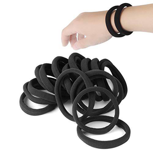 20 PCS Large Hair Ties for Thick Hair Black Hair Bands for Women Men and Girls No Damage Stretchy Ponytail Holders for Braids (5 cm in Diameter, 1 cm in Width)