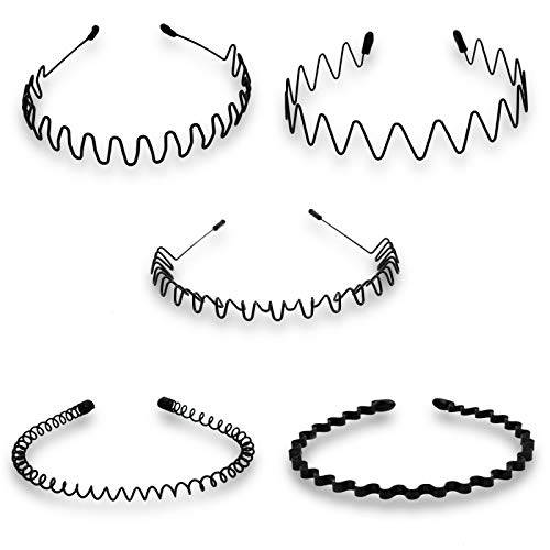 Timoo 5 PCS Metal Spring Wavy Hairband Hair Hoop, Simple Fashionable Headband Headwear Accessories for Men, Women, Black