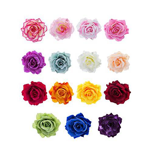 15 Pieces Rose Flower Hairpin Hair Clip Flower Pin up Flower Brooch, Multicolor, Medium(Fresh Colors)