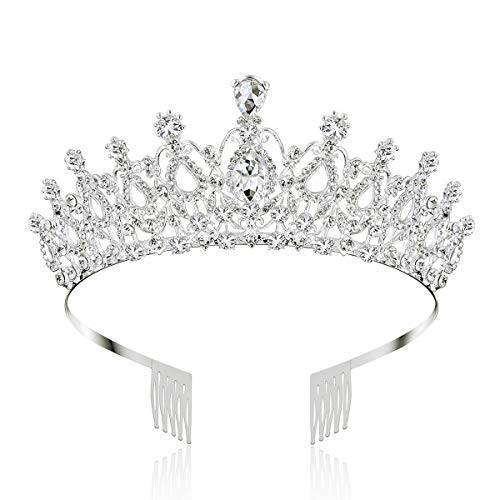 Makone Silver Crystal Crowns and Tiaras with Comb for Girl or Women Princess Crown Queen Crown for Birthday Christmas Xmas Halloween Party Valentines Gifts Wedding Tiaras (Style-5)