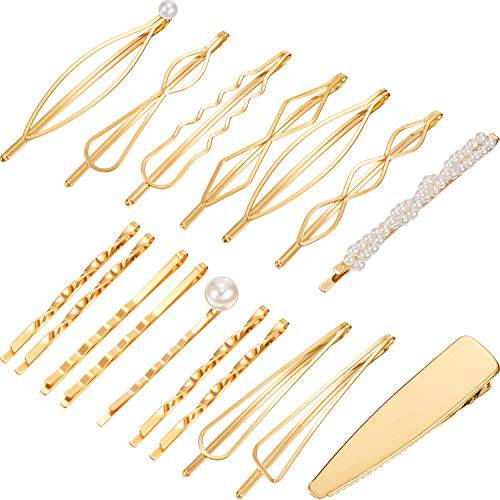 17 Pieces Gold Hair Clip Geometric Hair Pins Bobby Pin Hair Barrettes Metal Gold Minimalist Hairpin Decorative Hair Styling Jewelry Hair Clamps Accessories for Girl Women Weddings Parties