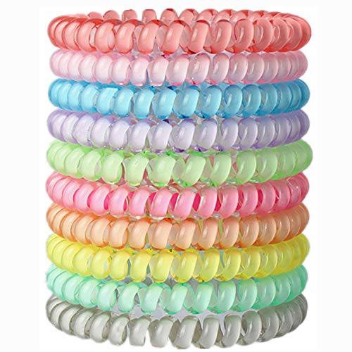 Candy Color 10 Piece Spiral Hair Ties, Coil elastics Hair Ties,Multicolor Small Spiral Hair Ties,No Crease Hair Coils, Telephone Cord Plastic Hair Ties For Women And Girls