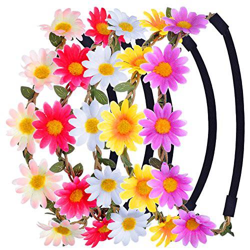 eBoot Multicolor Daisy Flower Headband Crown with Adjustable Elastic Ribbon, 5 Pieces (Multicolor B)