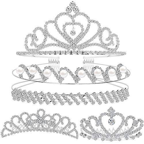 Teenitor Set of 5 Crystal Headband, Rhinestone Headbands for Women Hair Jewelry Wedding Headband Crown Party Tiaras-Silver