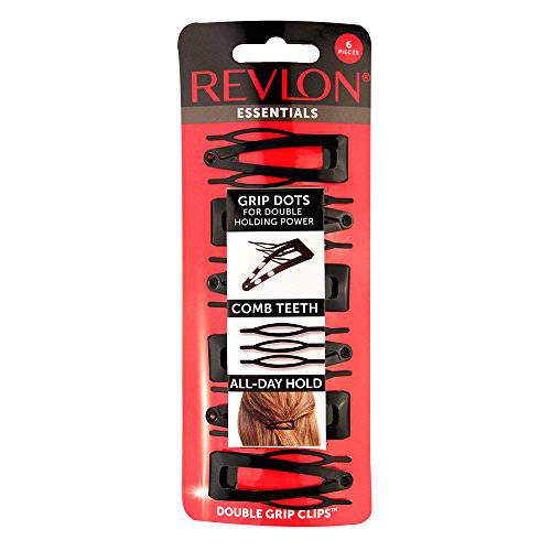 Revlon Double Grip Black Hair Clips, 6 count