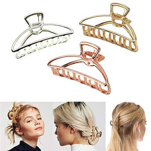 VinBee Metal Hair Clips for Women Hair Claw Clips Medium for Thick Hair 3 Pack (Silver + Gold + Rose Gold)