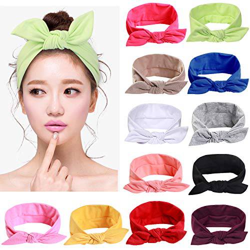 12pcs Solid Color Headbands for Women Headwraps Hair Bands with Bows Cotton Stretchy Head Bands for Women’s Hair Accessories Fashion Sport Bandana