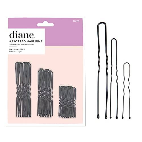 Diane Hair Pins for Women â€“ Bulk Pack of 100 Assorted Sizes â€“ Jumbo 3â€ , Large 2.5â€ , Medium / Small 1.75â€ - Black, Crimped Design with Ball Tips, D475-100 Count(Pack of 1)