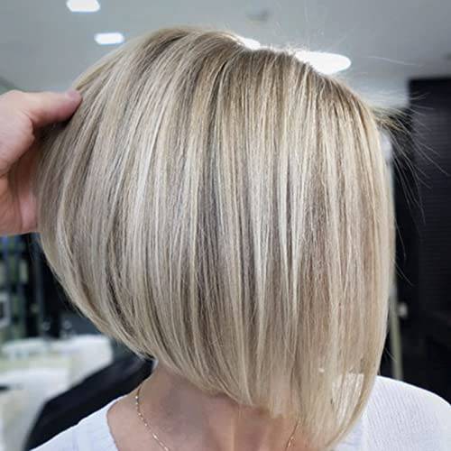 TISHINING Short Blonde Pixie Bob Wigs for Women Cute Bob Layered Mixed Blonde Synthetic Wig Straight Hair Replacement Wig