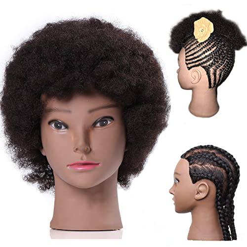 Unionbeauty Mannequin Head with 100% Human Hair Hairdresser Training Practice Head Manikin Cosmetology 16 Inch Yaki Hair Doll Head with Clamp Stand for Practice Styling Braiding Curling Perm Dye Hair