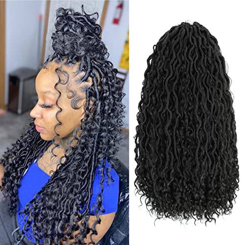 5 Packs Boho Goddess Locs Crochet Hair 22inch River Faux Locs Crochet Hair Curly Faux Locs Wavy Crochet Hair with Curly in Middle and Ends Boho Style Synthetic Hair Extensions (22 5Packs 1B)