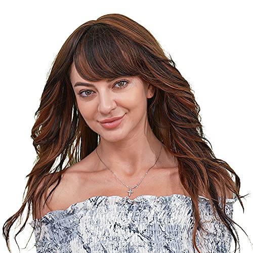 TanRain Wigs for Black Women Brown Wig Sexy Wigs with Bangs Long Curly Wigs Synthetic Wigs for Women (Multiple Brown)