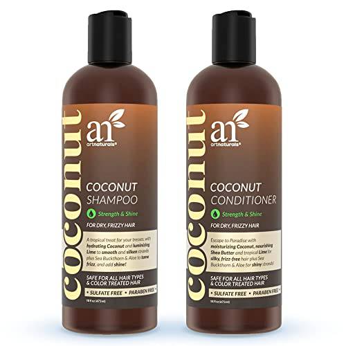 artnaturals Coconut-Lime Shampoo and Conditioner Set – (2 x 16 Fl Oz / 473ml) - Professional Deep Hydrating Moisturizing For Curly Fine Oily Dry Damaged and Color Treated Hair – Natural, Sulfate Free