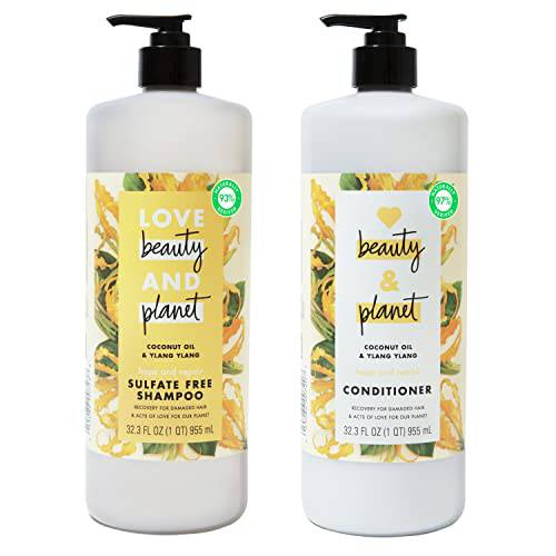 Love Beauty And Planet Hope & Repair Shampoo & Conditioner for Dry Hair and Split Ends Coconut Oil & Ylang Ylang Damaged Hair Treatment, White, 32.3 Oz, 2 Count