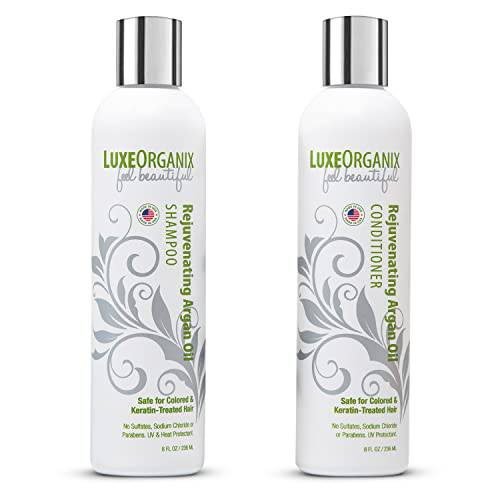 LuxeOrganix Moroccan Argan Oil Shampoo and Conditioner Set - Sulfate & Paraben Free - Smooths, Moisturizes - Safe For Keratin & Color Treated Hair - Best for Dry, Damaged, Frizzy, & Curly Hair (8oz)