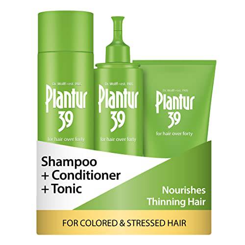 Plantur 39 Stressed Hair 3-Step System for Colored, Stressed Hair - Phyto-Caffeine Shampoo (8.45 fl oz), Conditioner (5.07 fl oz), Tonic (6.76 fl oz)