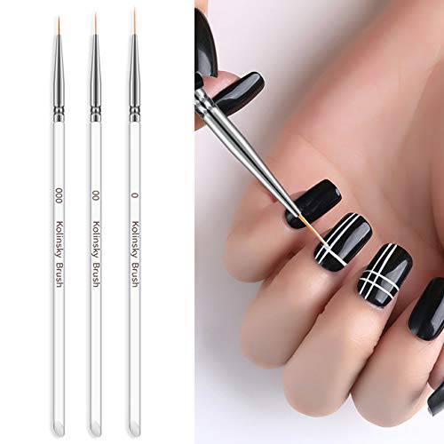Tinsow 3pcs Professional Nail Art Brush Set Liner Pens Striping Brushes for Short Strokes, Details, Blending, Elongated Lines etc