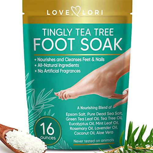 Tea Tree Oil Foot Soak by Love, Lori - Pedicure Foot Soak Salts for Athletes Foot Treatment, Foot Odor & Foot Fungus Treatment Foot Care - Tea Tree Foot Soak Tub w/ Epsom Salt Foot Soak, 16 oz.