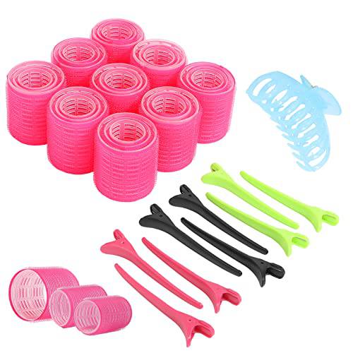 Jumbo Size Self Grip Hair Rollers Set, with Hairdressing Curlers (3 Size，27 Pack), Big Hair Claw Clip, Duckbill Clips