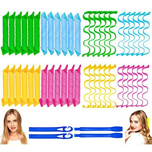 48PCS Hair Curlers Heatless Spiral and Wave Two Styles’Curls(20inch) No Heat Curlers with 4PCS DIY Styling Hooks for Women and Girls’ Medium or Long Hair (20 inch)