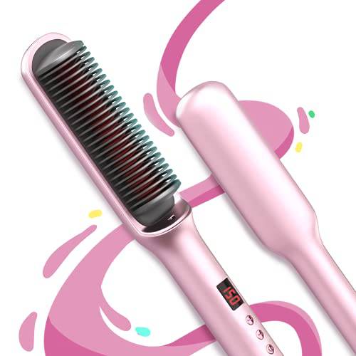 Bennra Hair Straightener Brush (2021New) - Enhanced Ionic Straightening Brush, LED Display & 20s Fast Straight Hair with Negative Ion Generator, Anti-Scald, Best for Salon at Home (Luxury Pink)