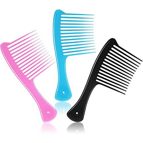 3 Pieces Wide Tooth Comb Jumbo Rake Comb, Hair Detangler Salon Shampoo Comb for Long Hair and Curly Hair, Detangling Tools for 4c Hair(Black, blue, pink)