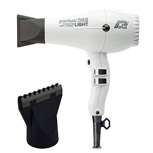 Parlux 385 Powerlight Ionic and Ceramic White Hair Dryer and M Hair Designs Hot Blow Attachment Black (Bundle 2 Items)