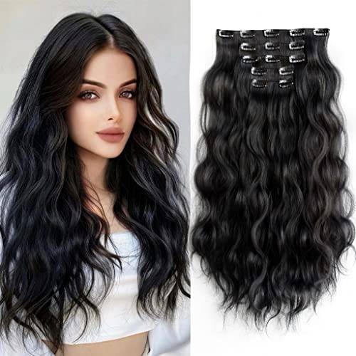 Black Hair Extensions StrRid Clip in Hair Extension Wavy 18Synthetic Thick Clips on Hair Piece for Women 5PCS Blonde Curly Straight 22Long Girls Brown Red White Natural Full Head 5 Oz