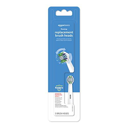 Amazon Basics Flossing Replacement Brush Heads, 5 Count, Pack of 1 (Fits most Oral-B Electric Toothbrushes) (Previously Solimo)