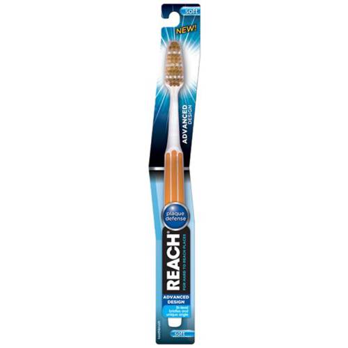 REACH ADVANCED DESIGN TOOTHBRUSH WITH SOFT BRISTLES AND TOOTHBRUSH CAP, 1 COUNT